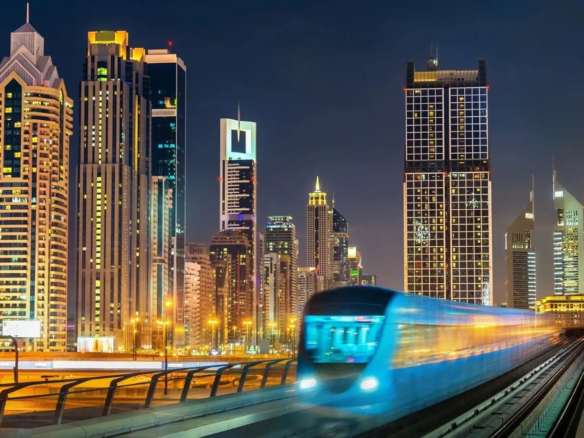 Banner der Blauen Linie der Dubai Metro