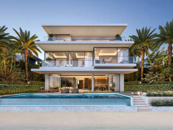 Modern villa with pool and palms