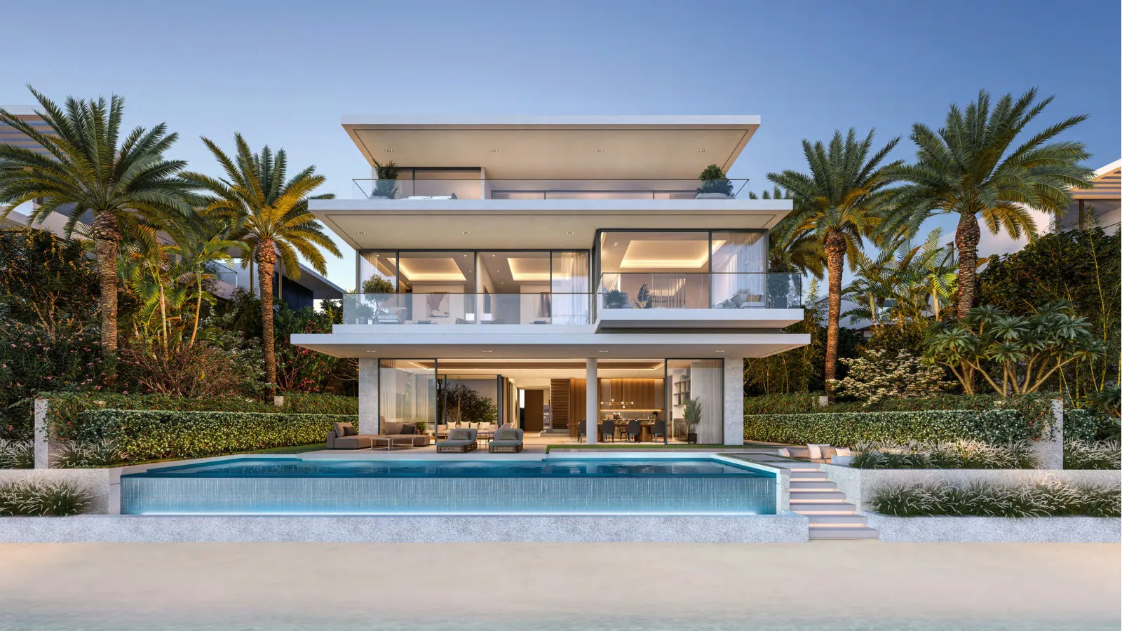 Modern villa with pool and palms