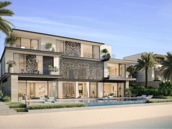 Modern villa with pool and palm trees